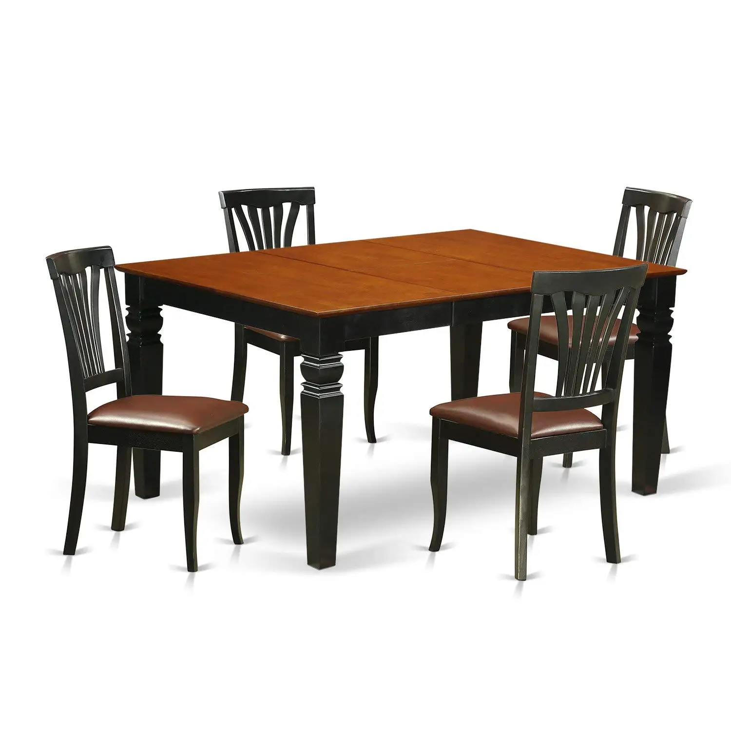 East West Furniture Weston WEAV5-BCH-LC 5 Pc Set with a Kitchen Table and 4 Leather Dining Chairs, Black