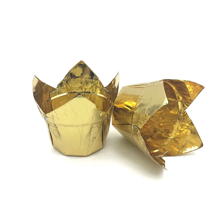 Gold Foil Petal Design Paper Cupcake Muffin Liners Tulip