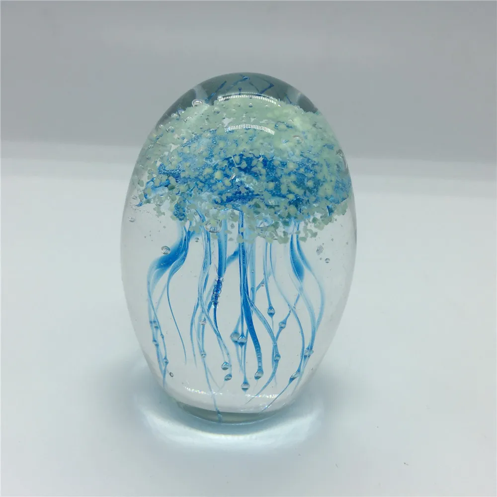 Two Jellyfish 15.5 cm Tall Glass Jellyfish Paperweight Ornament 