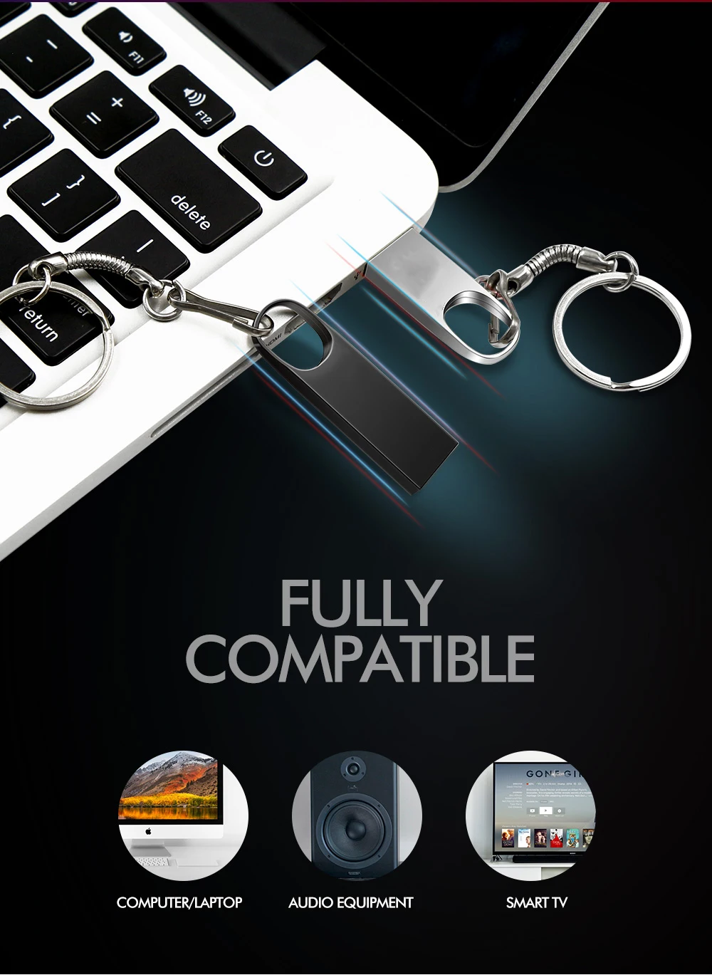 Waterproof Metal Silver usb flash drive pen drive 64GB 32GB 16GB 8GB 4GB pendrive with key ring u disk memory disk usb 2.0 - ANKUX.COM