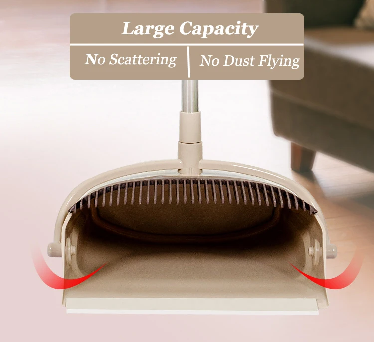 Upright Standing Dustpan With Extendable Broomstick Easy Sweeping Broom
