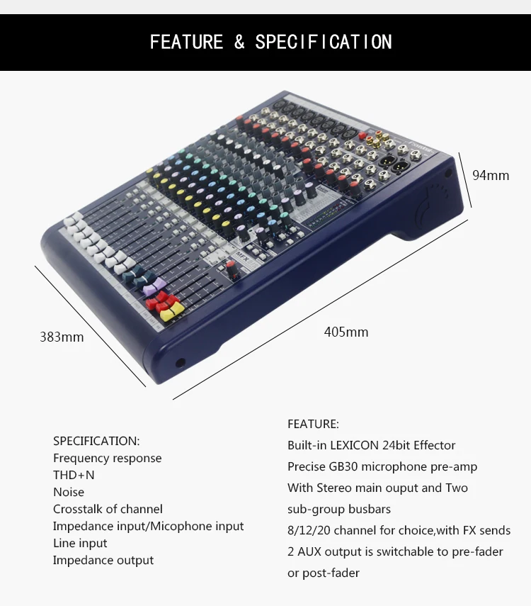 Professional sound mixing table dsp karaoke mixer with echo for music mixer dj system