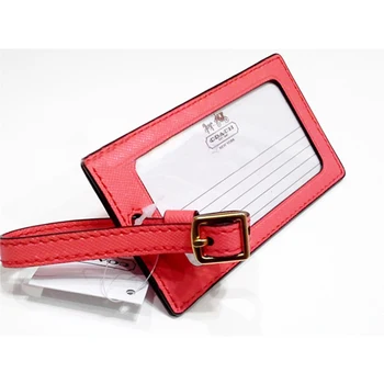 red leather luggage tag