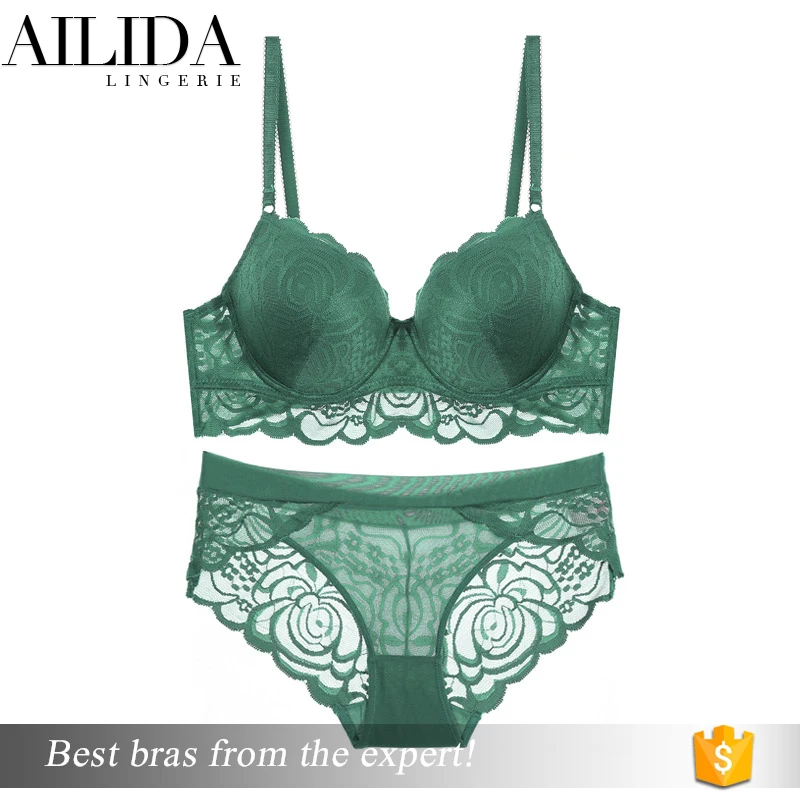 Mature Lady Red Ace Print Sheer Full Lace Women Brief Bra And Panty Set