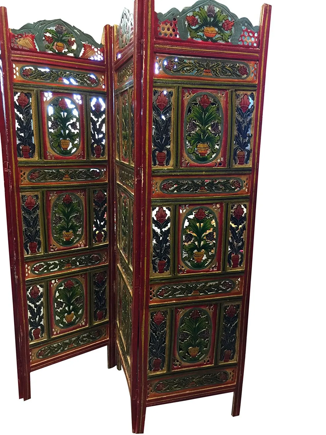 Carved Wood Screen Room Divider Find Get Quotations Mogulinterior Vintage Hand Carved Painted 4 Panel Fl Handcrafted Wood Room Divider Screen From Jaipur