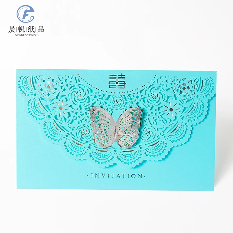
Custom Made Print Modern Butterfly Design Luxury Pocket Fold Wedding Invitation Cards 