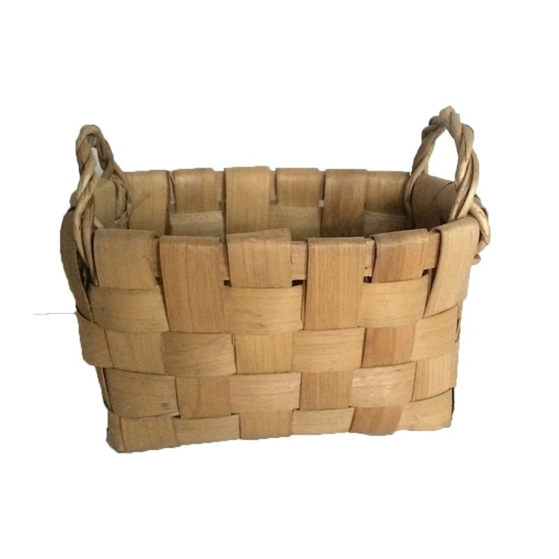 Wood Chips Woven Basket Storage With Double Handle For Fruit Bread