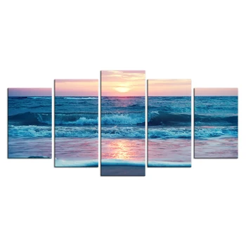 5 Panel Wall Art Laut Pemandangan Laut Karya Seni Indah Matahari Terbenam Di Pantai Gambar Pemandangan Lukisan Untuk Dekorasi Rumah Buy Laut Kanvas
