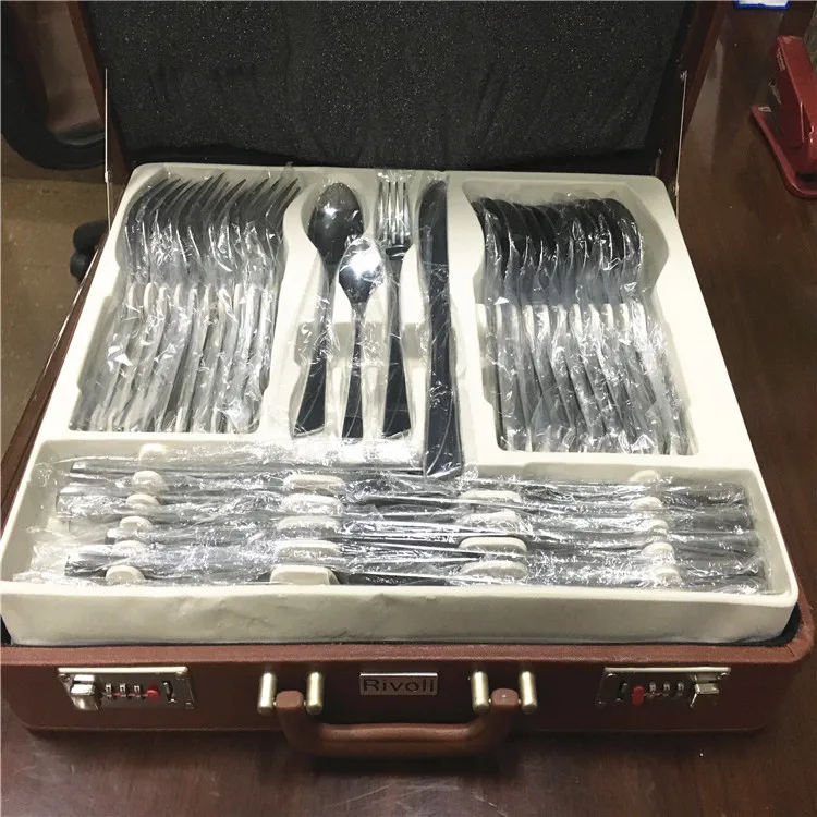 72pcs Stainless Steel Cutlery Set With Wooden Box Leather Case Flatware Buy Leather Case,72pcs
