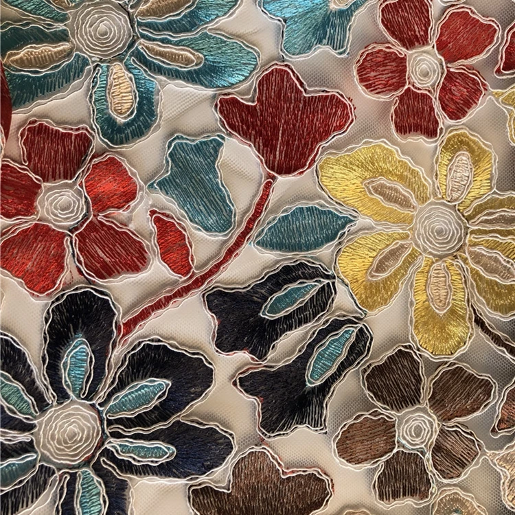 Multicolor Wholesale Dubai Embroidery Designs Nigerian 2022 Fabric 3d