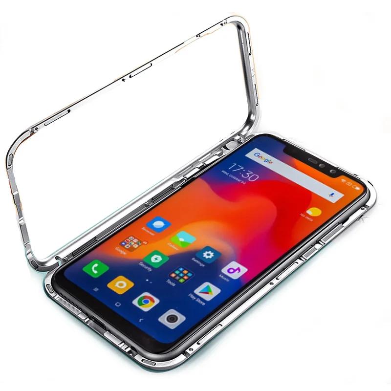 360 Metal frame flip phone cover explosion Single-side Glass Magnetic case For Xiaomi Redmi Note6 pro