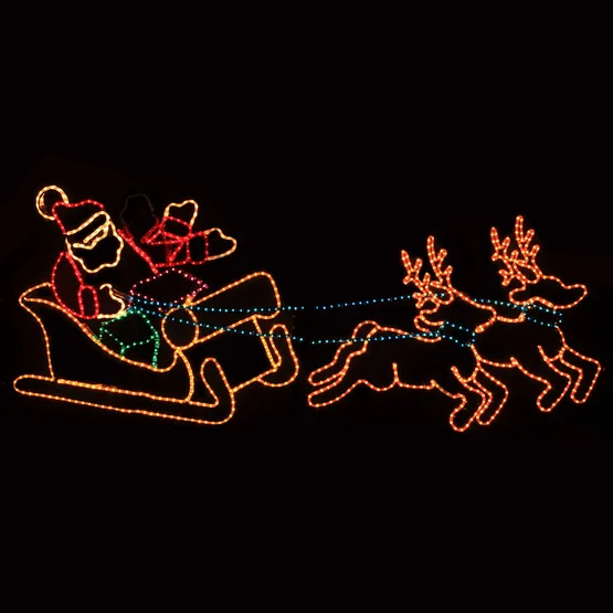 Outdoor Led Flying Santa Sleigh Display On Sled With Reindeer 2d ...