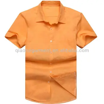 CORRIDOR Size XL White and Orange Linen & Cotton Button Down Short Sleeve Shirt
