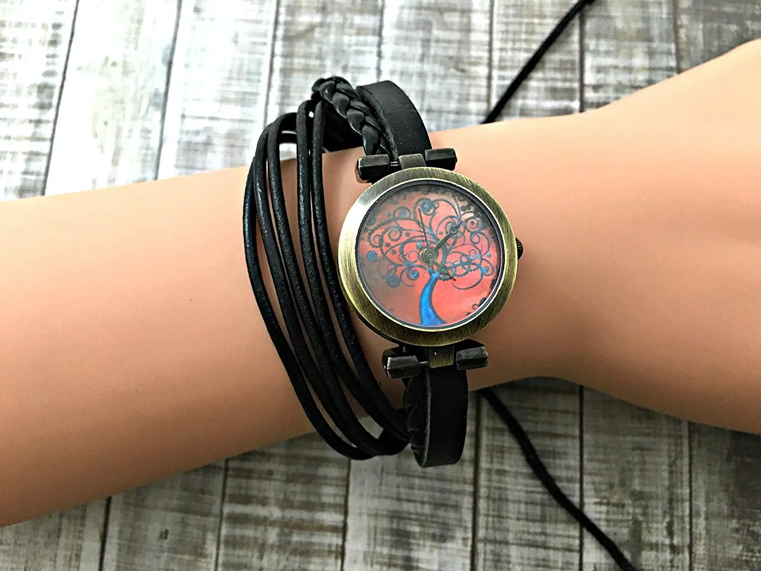 Tree Wrap Bracelet Leather Watch, Leather Wrap Bracelet Watch, Leather Wrap Art Watch, Vintage Retro Wrap Bracelet Watch, Wrap Genuine Leather Watch 010