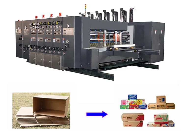 Full automatic 3 colour color flexo die cutting slotting and printing machine