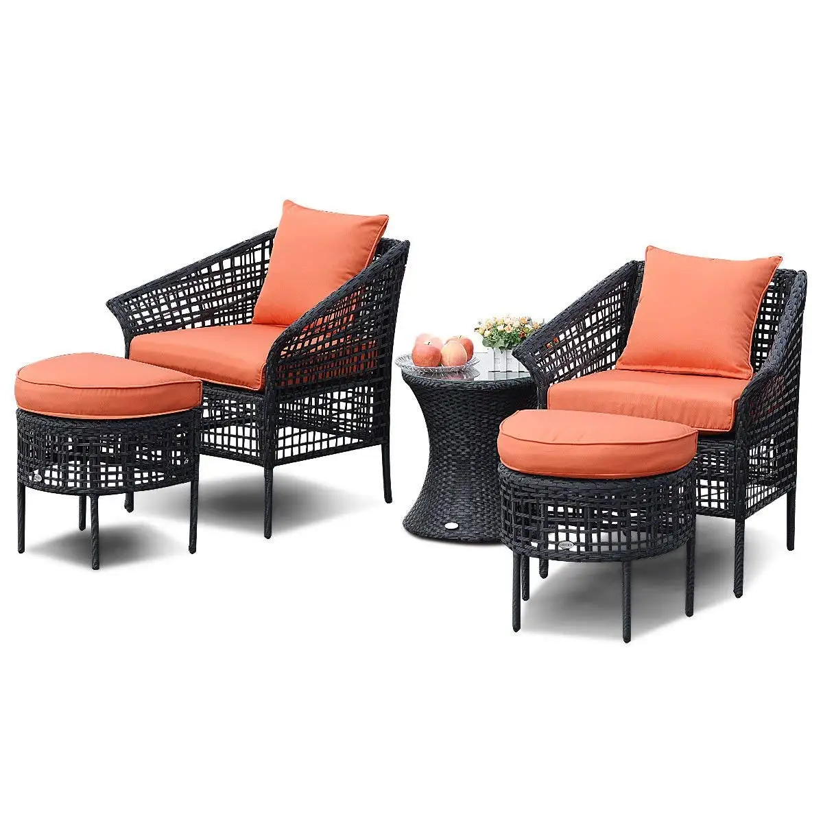 Outdoor 5pcs Pe Rattan Furniture Set 2 Ottomans Single Sofas 1 Outdoor 5pcs Pe Rattan Furniture Set 2 Ottomans Single Sofas 1 Tempered Gl Coffee Tea