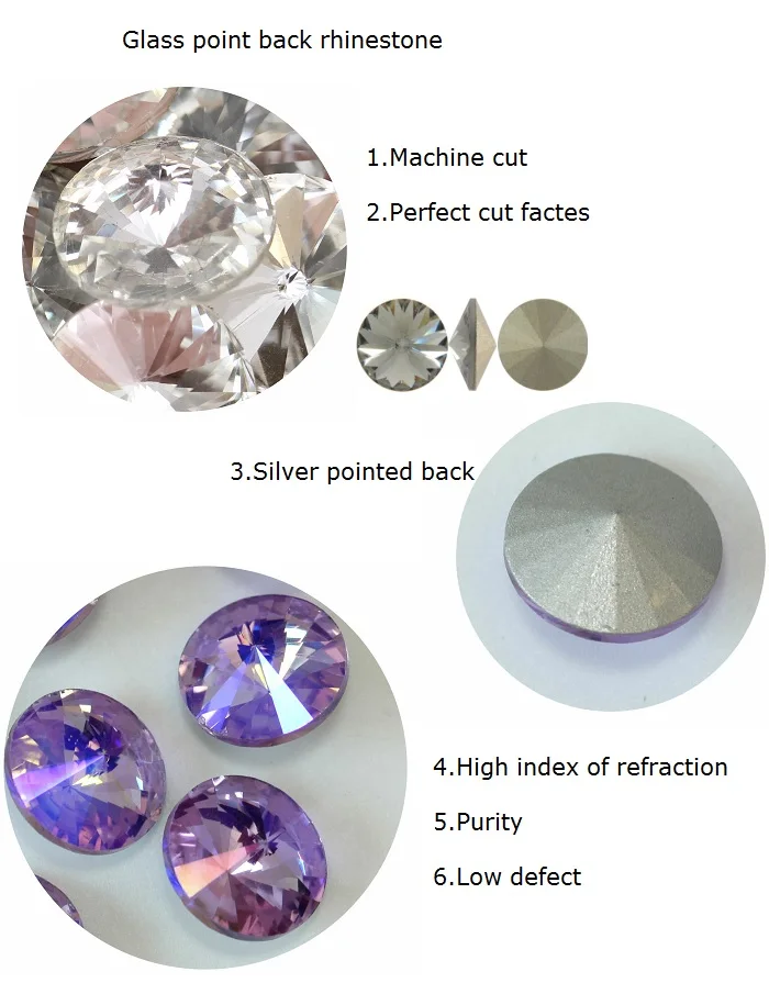Oleeya Factory Wholesale Glass Pointed Back Gemstones 12mm Rivoli Rhinestone for Clothing and Shoes