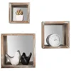 Set of 3 Square Torched Wood Wall-Mounted Shadow Boxes with Reflective Backing