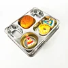 Rectangular Electrolytic stainless steel fast food tray Catering 5 Compartment Dinner Plate