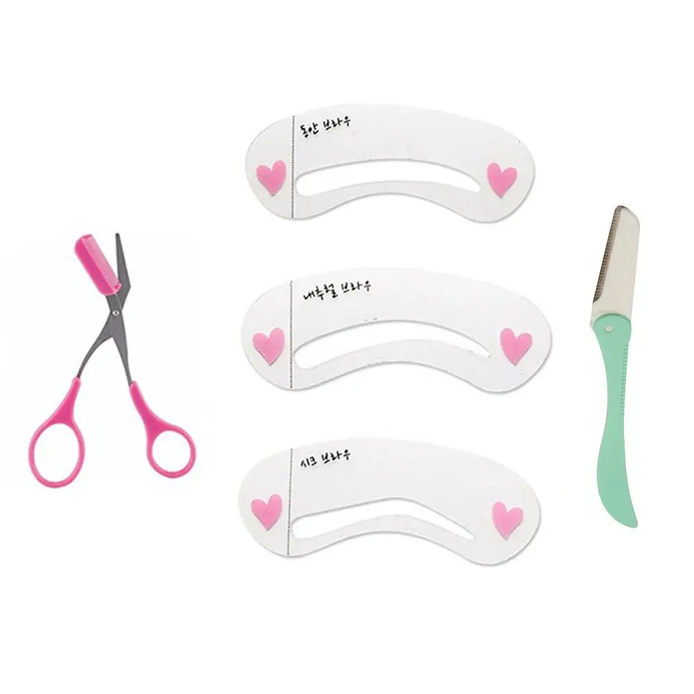 G2PLUS® 3 Set of Eyebrow Stencils Kit Brow Drawing Guide Card+Eyebrow Scissors Trimmer Comb+Eyebrow Razor Trimmer Shaver Eyebrow Grooming Shaping Tool Set (Eyebrow Tool Kit-Random Color)