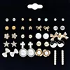 Hot Sale Simulated-pearl Stud Earrings Set For Women Charms Crystal Enamel Ear Stud Piercing Earrings 2018