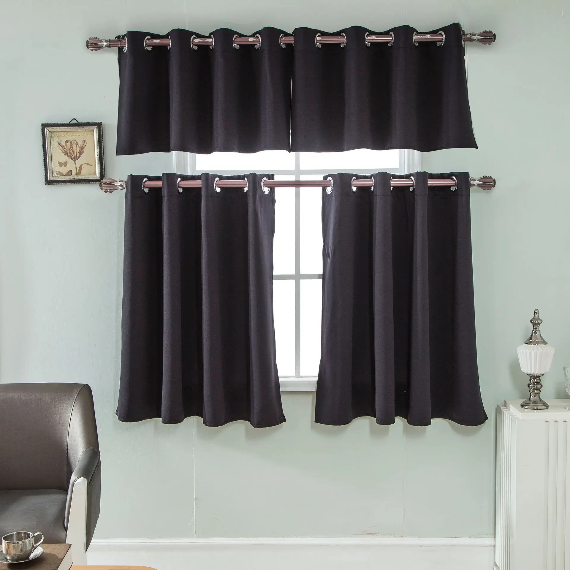Latest Curtain Design High Quality Brown Fire Resistance Hookless Blackout Kitchen Window Curtain