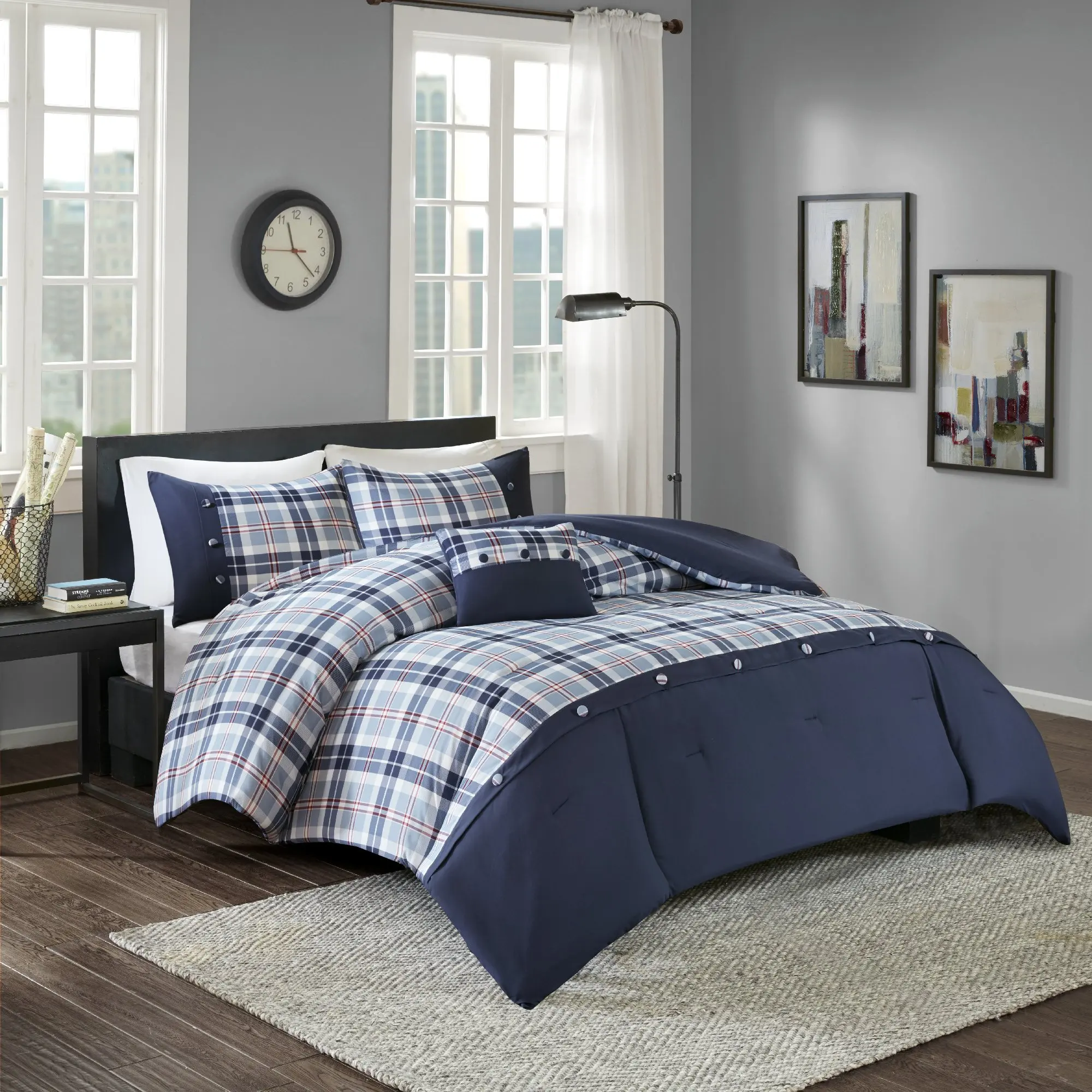 Modern Blue Plaid Bedroom Ideas for Small Space