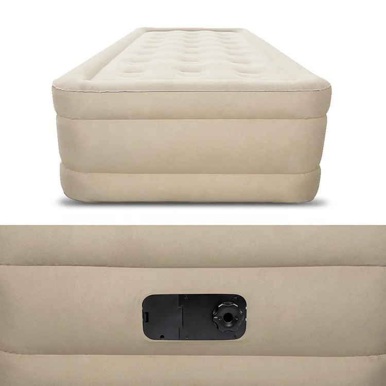 Self Inflating Relax Blow Up Twin Size Raised Flock Top Air Bed Airbed Mattress With Built In