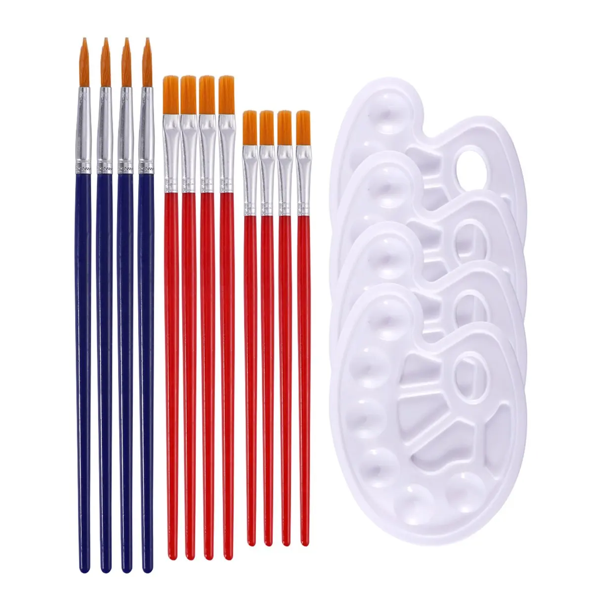 Paint Brushes,Art Paintbrush Sets,12 pcs Nylon Hair Paint Brushes for Acrylic Oil Watercolor Painting and 4 pcs Paint Trays Paint Tray Palette for Kids DIY Crafts