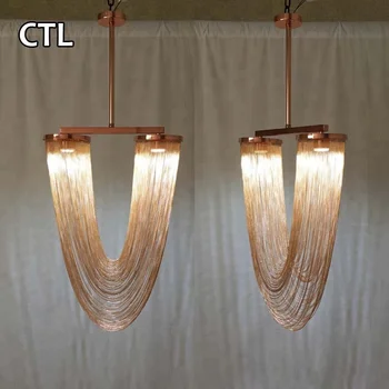 Gold Pendant Light Chandelier rose gold chains ceiling chandelier lighting lamps hotel dining room modern led pendant lights