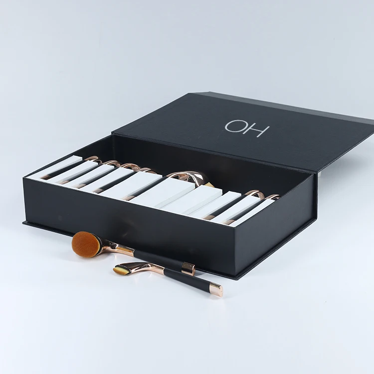 Black Luxury Handmade Paper Packaging Makeup Brush Box With