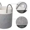 QJMAX Bathroom Baby Laundry Basket Woven Storage Bin Collapsible Cotton Rope Laudnry Hamper With Handle