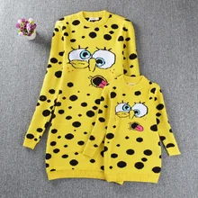 Mother and Daughter Clothes SpongeBob Sweaters Family Matching Outfits Sweaters for Mom and Kids Fashion Cardigan
