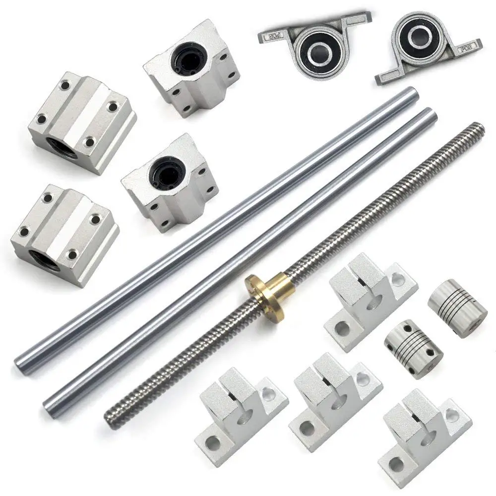 Industrial Combination,Ideaker 200mm Horizontal Optical Axis & 2mm Lead Screw Dual Rail Shaft Support Pillow Block Bearings & Flexible Shaft Coupling Set of 15