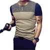 Summer Men's T Shirt Casual Patchwork Short Sleeve T Shirt Casual Hip-Hop Top Tees Buttons O Neck T Shirts ;Custom Male Tees