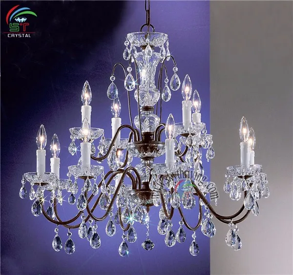 Mediterranean style decoration lighting fixtures antique brass metal frame 8 lights wrought crystal chandelier