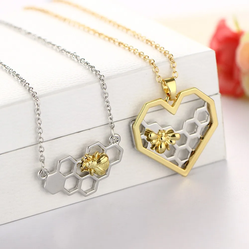 Stylish Delicate Heart Necklace Honeycomb Bee Animal Jewelry Chain Gifts one