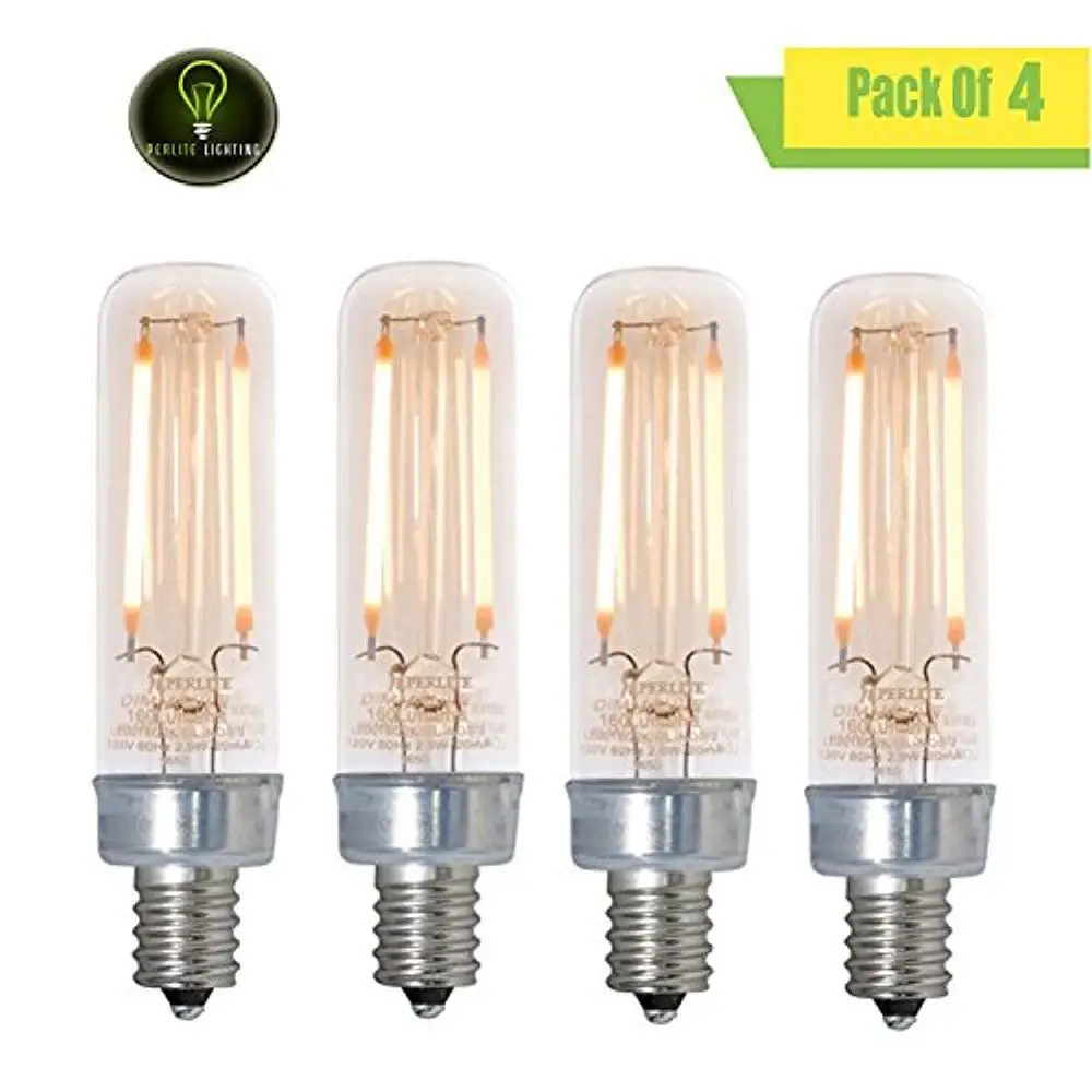 Perlite Lighting (Pack of 4) LED2T6/22K/FIL-NOS/2/120V 2.5-Watt T6 LED Filament Nostalgic Fully Compatible Dimming 2200k Candelabra E12 Base 120-Volt Light Bulb