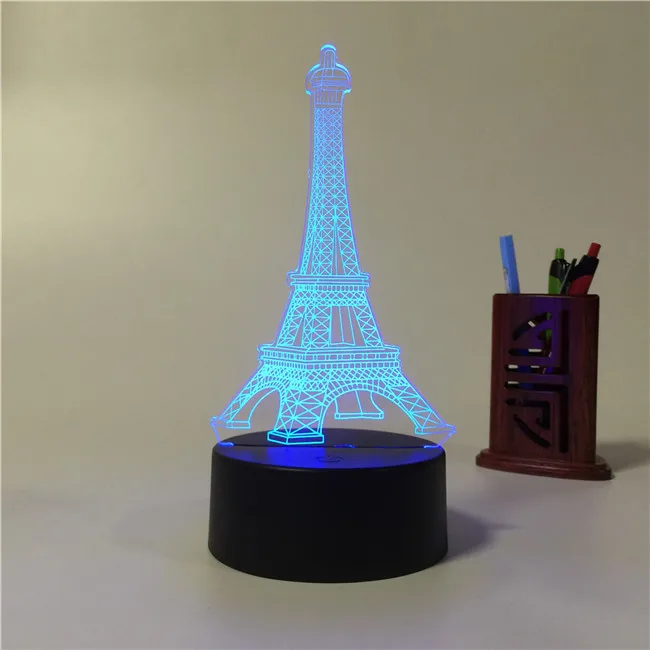 Creative visual stereo LED touch switch The gradient small night light Discus the Eiffel Tower 3 d lamp