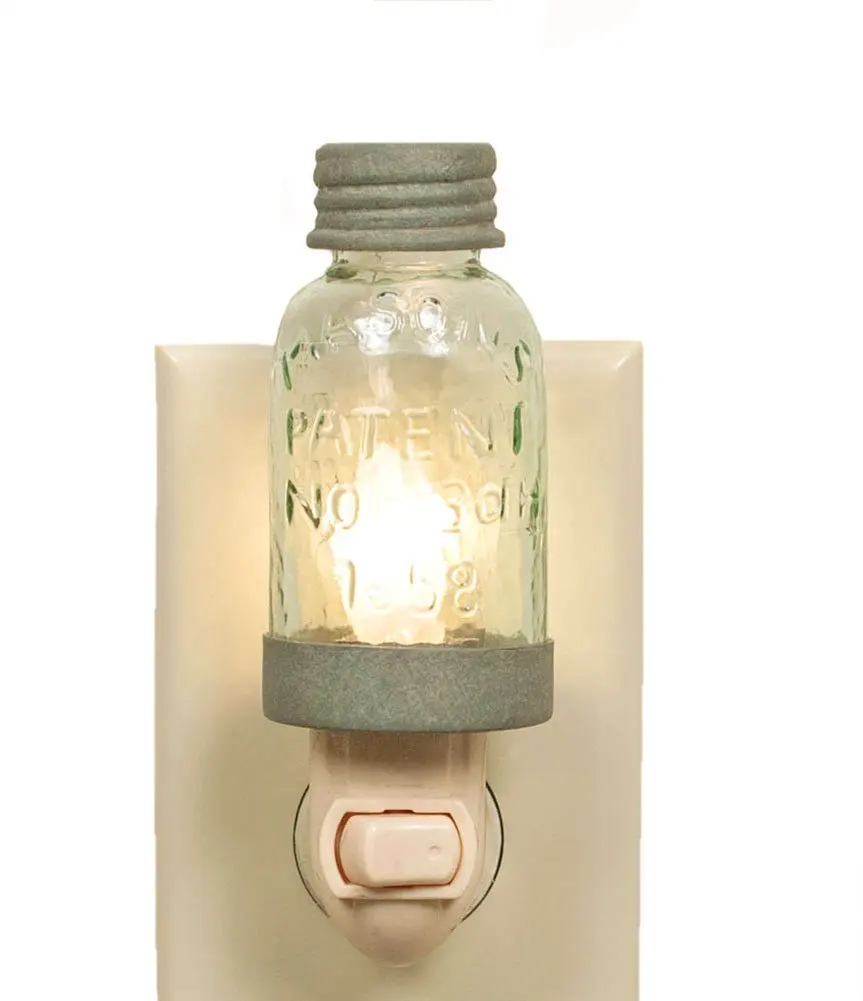 Country Rustic Mini Mason Jar Night Light in Barn Roof Color.