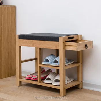 New Design Bamboo Shoe Rack Shoe Bench Seat Cushion Wooden Shoe