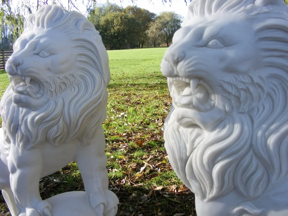 Hand Carving White Marble animal statue marble lion statues for sale