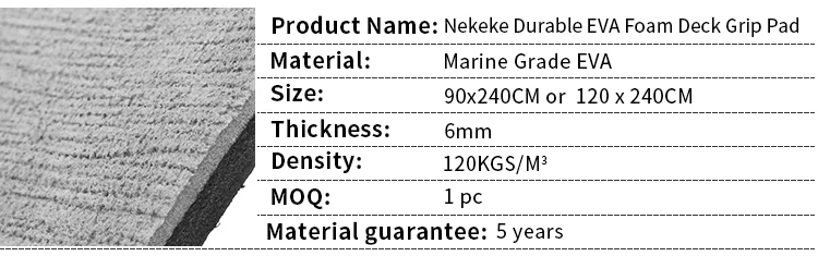 90 x 240 CM thick 6 mm thick gray marine grade Eva foam deck pad sheet