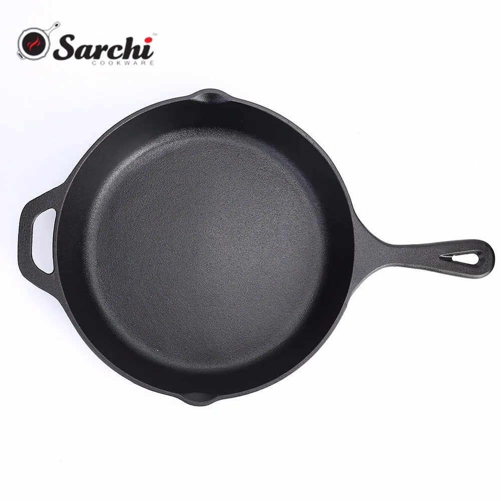 Pre-Seasoned Polished 12/15/18 Inch 40 50 60cm Cast Iron Skillet with  Ceramic Glaze Perfect Pan for Frying Camping BBQ Oven Safe