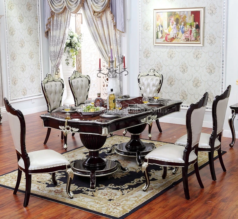 OEFASHION new classic style luxury round dining table with rotating