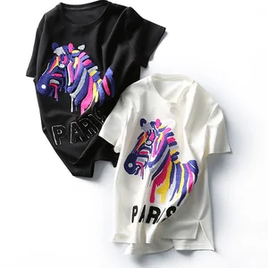 Custom O-Neck White Cotton Flocking Print Logo Women T-Shirt Custom O-Neck White Cotton Flocking Print Logo Women T-Shirt