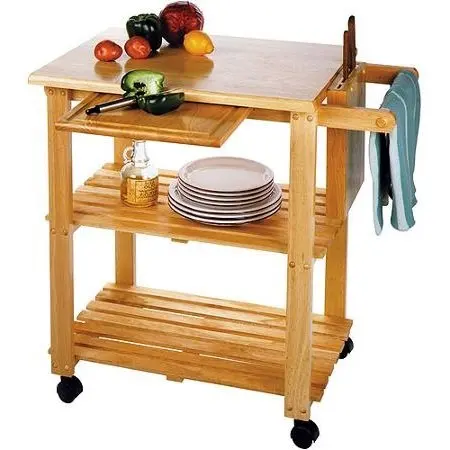 Kitchen Storage Cart with Solid Wood Cutting Board, Knife Block, Makes the Perfect Microwave Shelf Unit