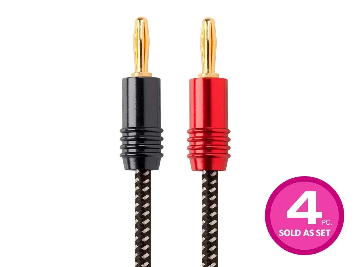 Monoprice Premium Braided Speaker Wire 14AWG - 6 Feet - 4 Pack with Gold Plated Banana Plug Connectors - Affinity Series