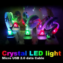 For Sumsung Galaxy S5 i9500 N7100 HTC Lenovo Huawei ZTE MX4 Crystal LED light Micro V8 USB data Cable noodle cable charger
