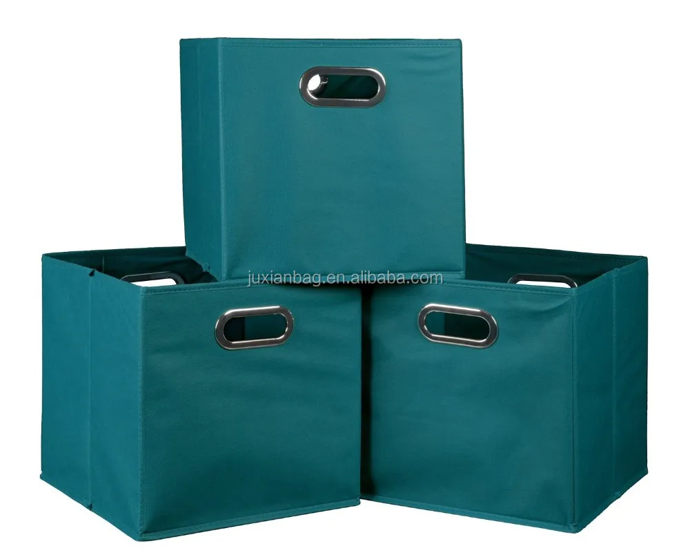 Nonwoven Foldable Fabric Storage Bins Cubes Set Of 3 With 2 Metal